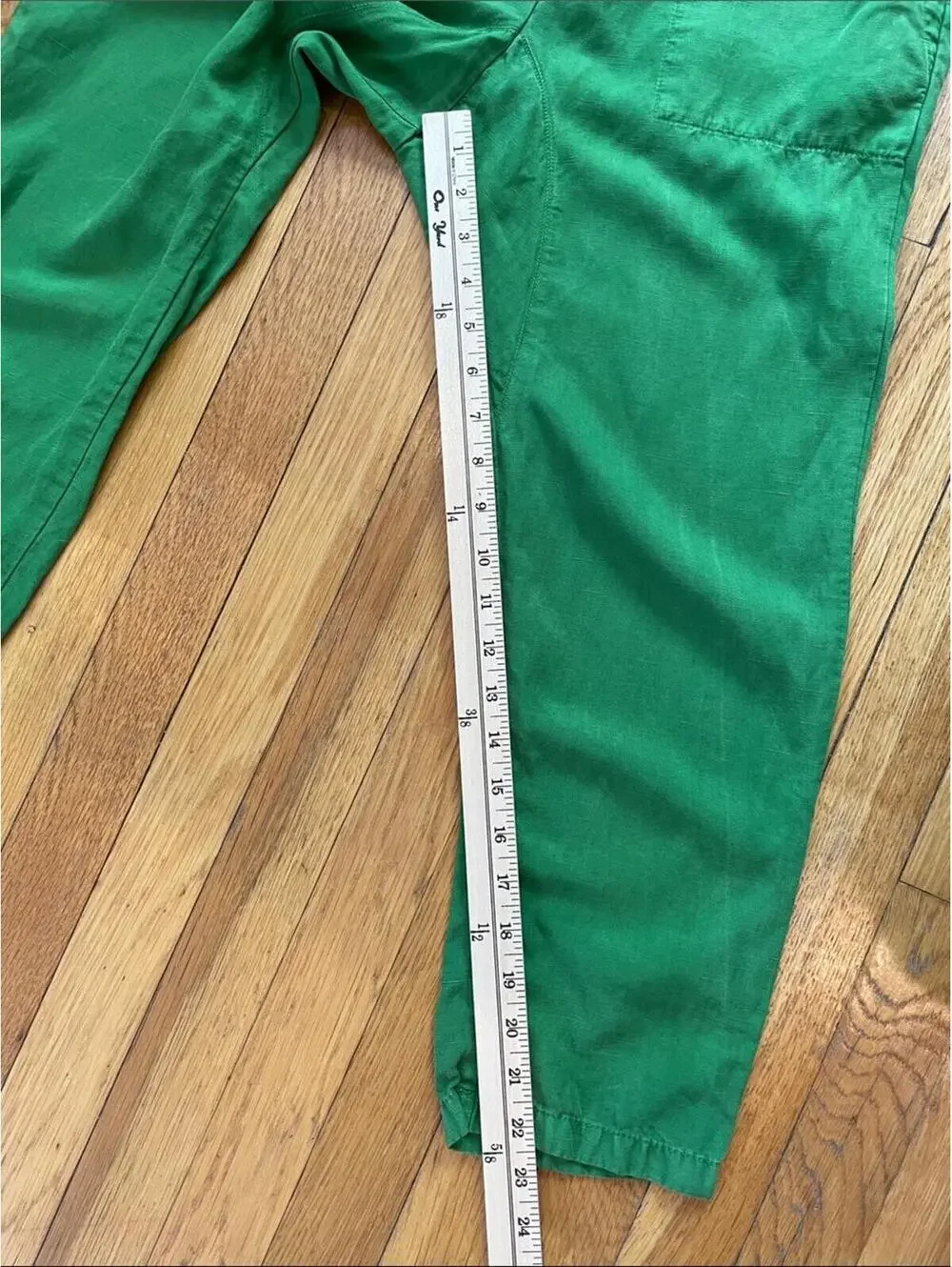 Zara Kelly Green Linen Blend Cropped Drawstring Pants XS Vibrant Bold